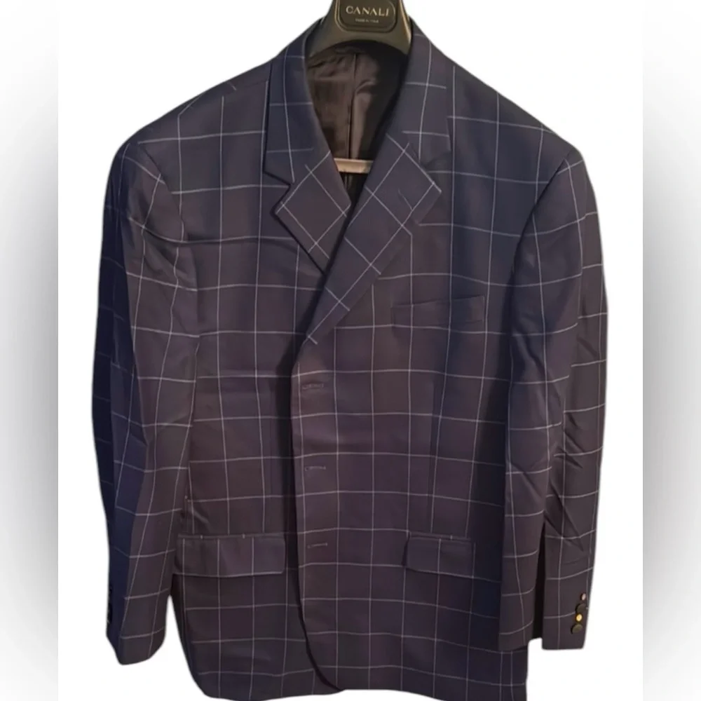 Brooks Brothers Saxon Navy Windowpane Blazer 100% Wool‎ 46R